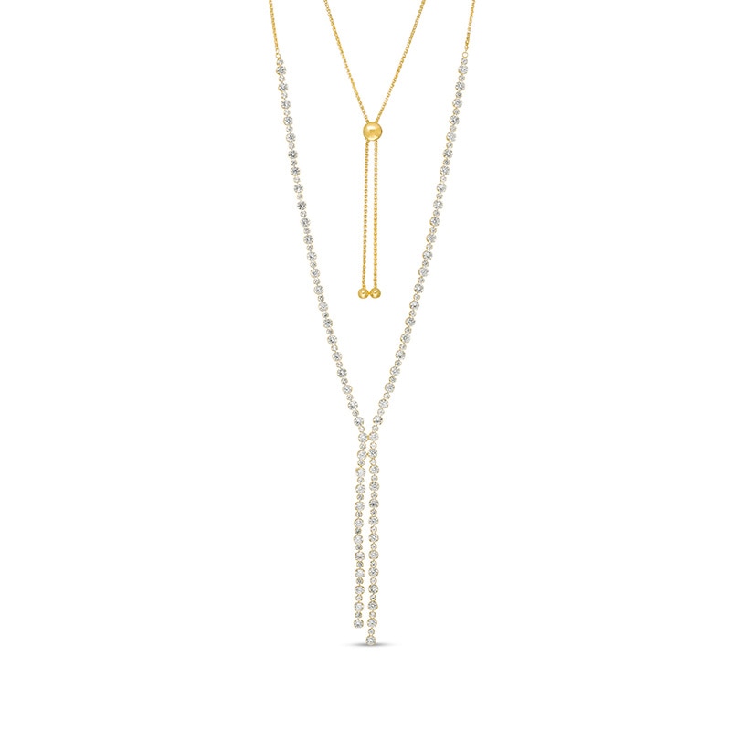 Main Image 1 of Previously Owned - Lab-Created White Sapphire Lariat "Y" Necklace in Sterling Silver with 18K Gold Plate - 26"