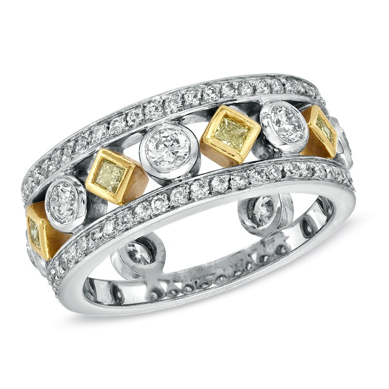 Main Image 1 of Previously Owned - 1 CT. T.W. Fancy Yellow and White Diamond Band in 18K Two-Tone Gold (H/SI1)