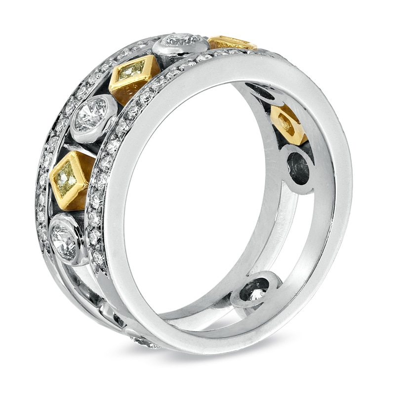 Previously Owned - 1 CT. T.W. Fancy Yellow and White Diamond Band in 18K Two-Tone Gold (H/SI1)