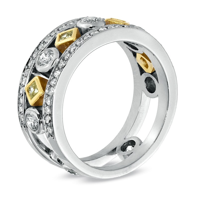 Main Image 2 of Previously Owned - 1 CT. T.W. Fancy Yellow and White Diamond Band in 18K Two-Tone Gold (H/SI1)