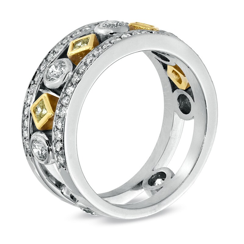 Previously Owned - 1 CT. T.W. Fancy Yellow and White Diamond Band in 18K Two-Tone Gold (H/SI1)