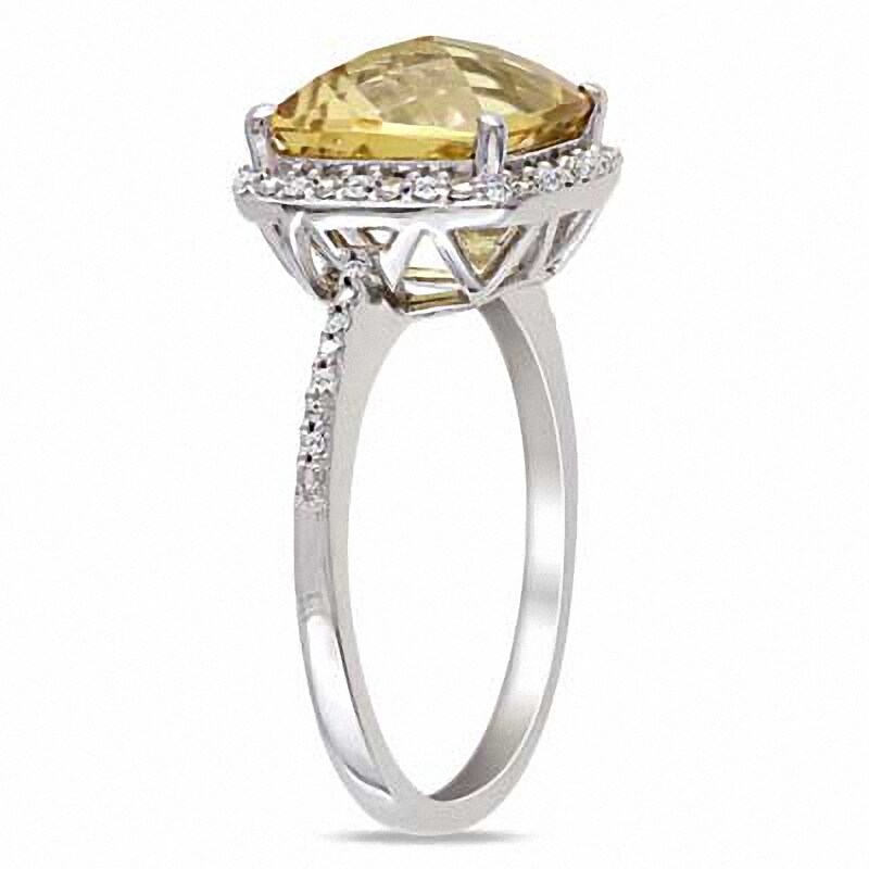 Main Image 2 of Previously Owned - Cushion-Cut Citrine and 1/10 CT. T.W. Diamond Frame Ring in Sterling Silver