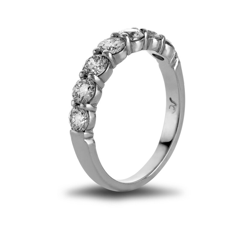 Main Image 2 of Previously Owned - 3/4 CT. T.W. Diamond Seven Stone Wedding Band in Platinum (H/SI1)