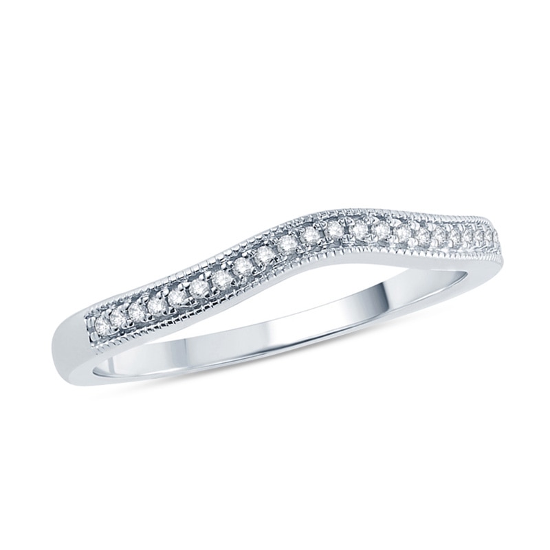 Main Image 1 of Previously Owned - 1/10 CT. T.W. Diamond Vintage-Style Contour Wedding Band in 10K White Gold