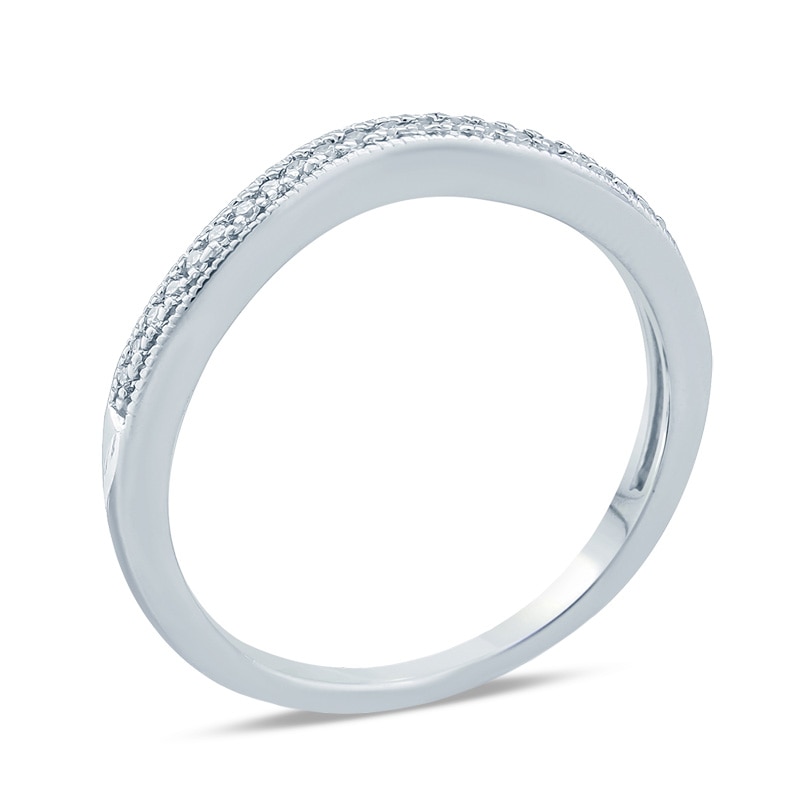 Main Image 2 of Previously Owned - 1/10 CT. T.W. Diamond Vintage-Style Contour Wedding Band in 10K White Gold