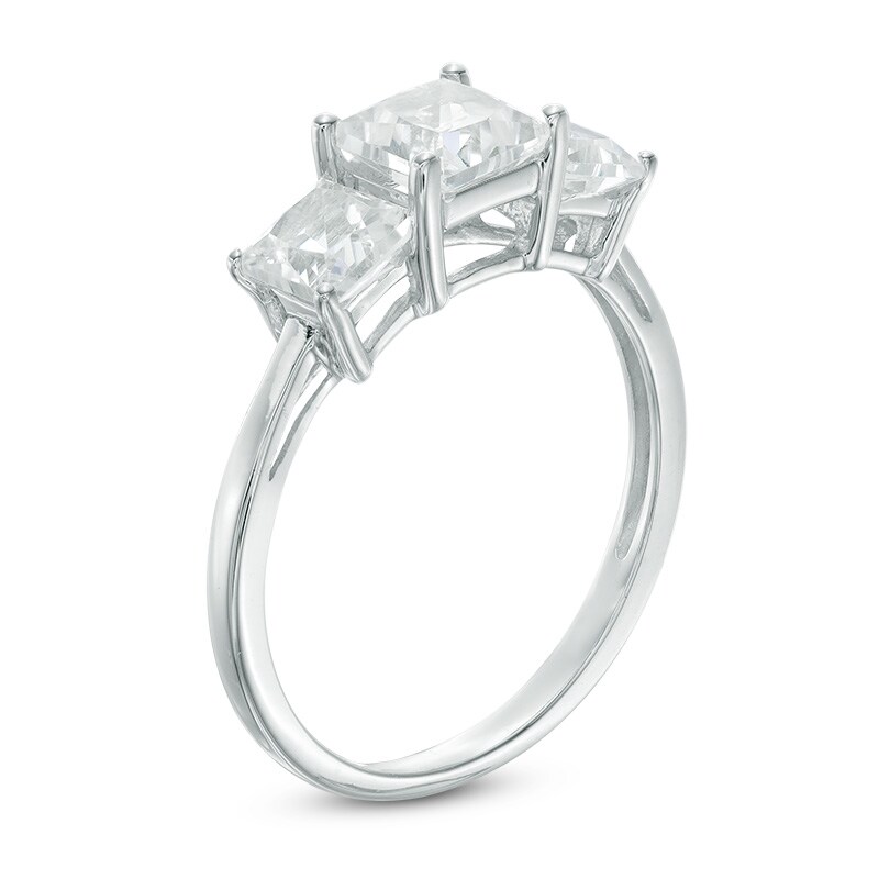 Main Image 2 of Previously Owned - 5.2mm Princess-Cut Lab-Created White Sapphire Three Stone Ring in 10K White Gold