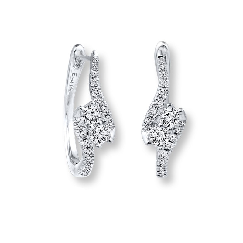 Previously Owned - Ever Us® 5/8 CT. T.W. Two-Stone Diamond Bypass Hoop Earrings in 14K White Gold