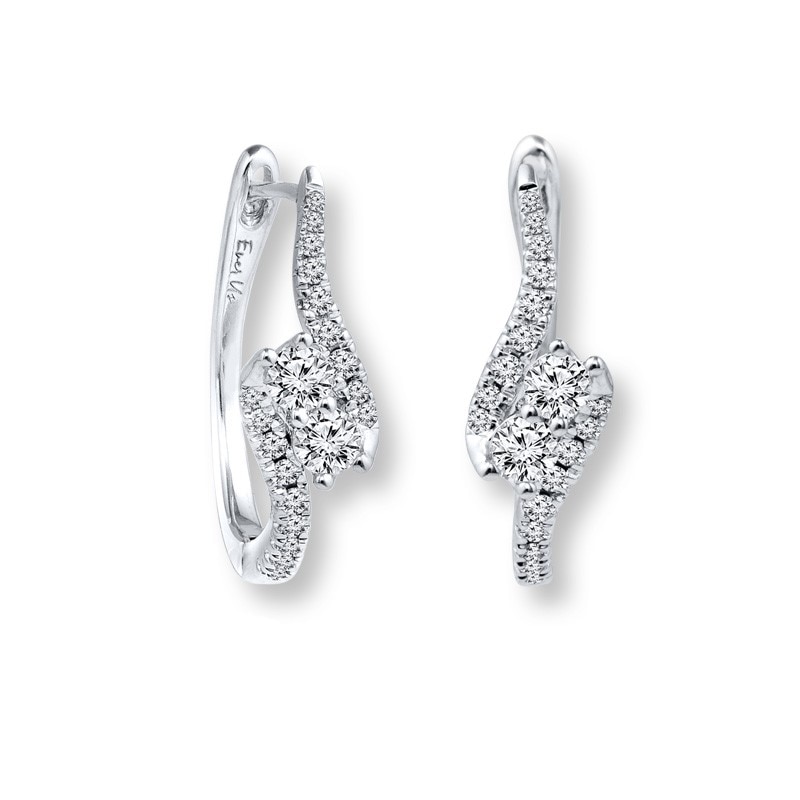 Main Image 1 of Previously Owned - Ever Us® 5/8 CT. T.W. Two-Stone Diamond Bypass Hoop Earrings in 14K White Gold
