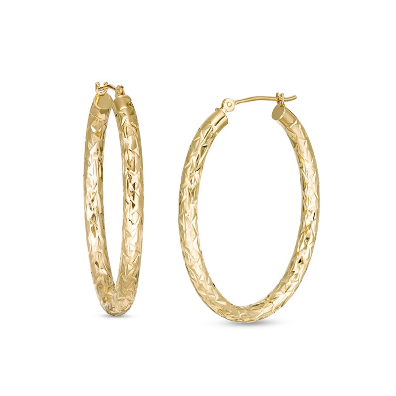 Previously Owned - Diamond-Cut Oval Tube Hoop Earrings in 14K Gold