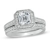 Thumbnail Image 1 of Previously Owned - 6.0mm Asscher-Cut Lab-Created White Sapphire Bridal Set in Sterling Silver