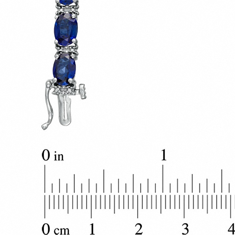 Main Image 3 of Previously Owned - Oval Lab-Created Ceylon Sapphire and Diamond Accent Bracelet Sterling Silver - 7.25"