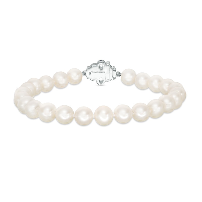 Main Image 1 of Previously Owned-Vera Wang Love Collection 6.5-7.0mm Freshwater Cultured Pearl  1/15 CT. T.W. Diamond Bracelet