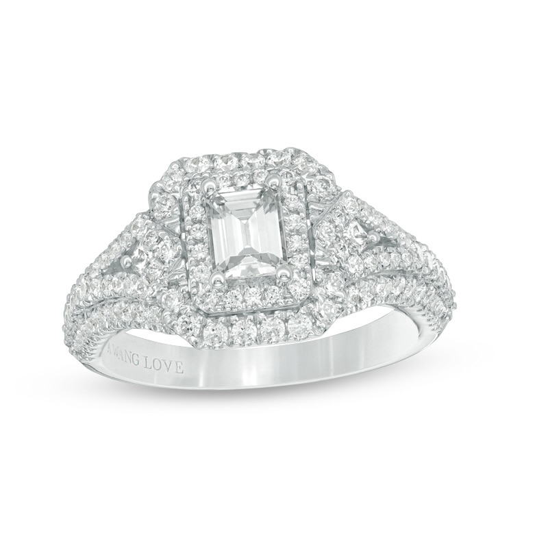 Main Image 1 of Previously Owned - Vera Wang Love Collection 1-1/3 CT. T.W. Emerald-Cut Diamond Engagement Ring in 14K White Gold