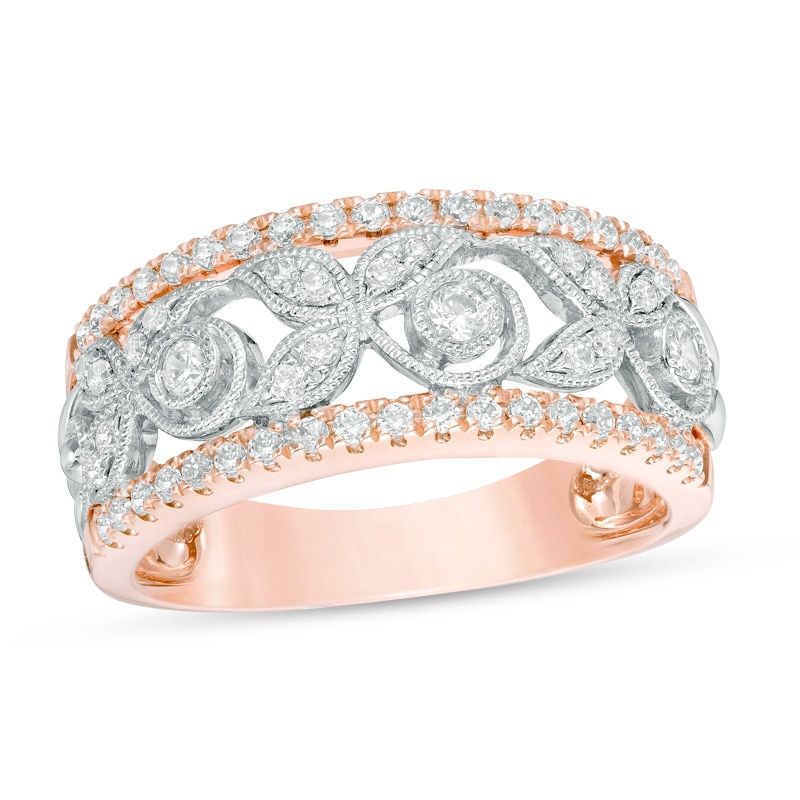 Previously Owned - 1/2 CT. T.W. Diamond Vine with Leaves Vintage-Style Anniversary Band in 10K Two-Tone Gold