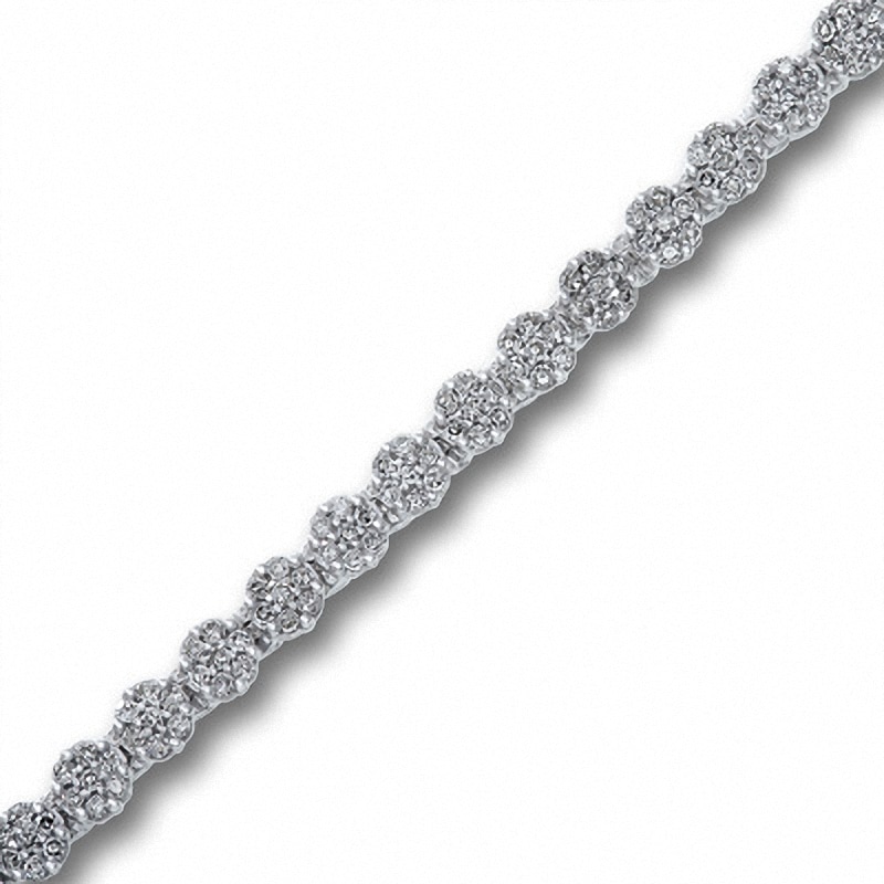 Main Image 1 of Previously Owned - 1 CT. T.W. Diamond Flower Tennis Bracelet in 10K White Gold