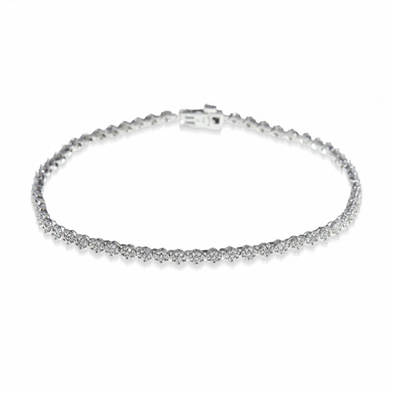 Main Image 2 of Previously Owned - 1 CT. T.W. Diamond Flower Tennis Bracelet in 10K White Gold