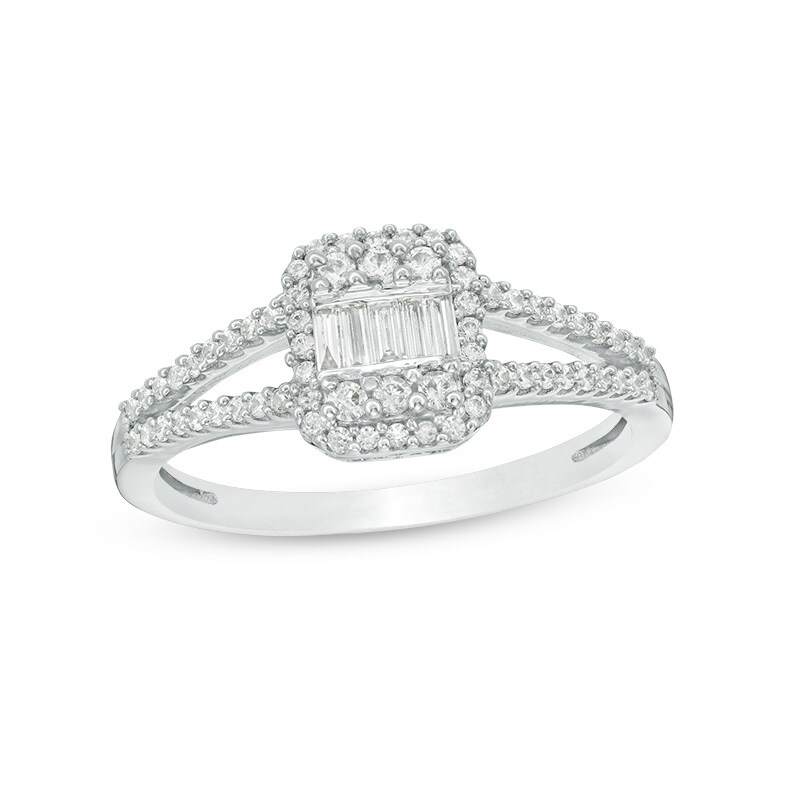 Previously Owned - 1/3 CT. T.W. Composite Diamond Rectangle Frame Ring in 10K White Gold