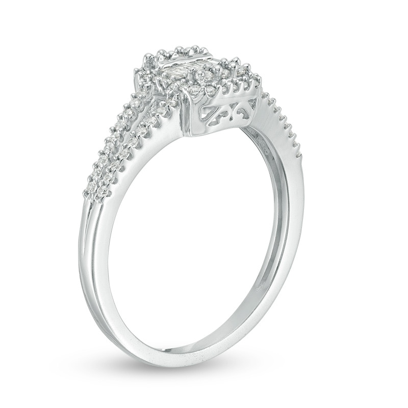 Previously Owned - 1/3 CT. T.W. Composite Diamond Rectangle Frame Ring in 10K White Gold