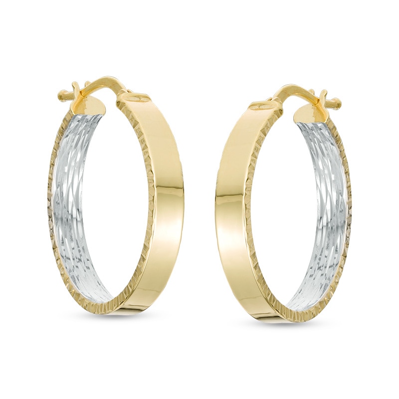 Previously Owned - Made in Italy 20.0mm Diamond-Cut Inside-Out Hoop Earrings in 14K Two-Tone Gold