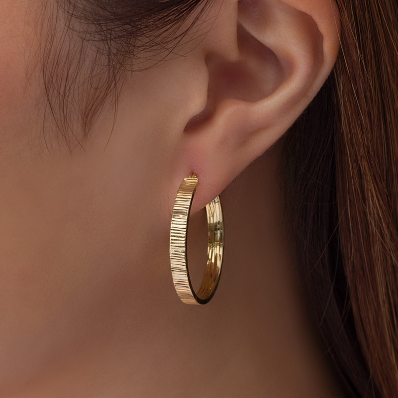 Previously Owned - Made in Italy 25.0mm Diamond-Cut Inside-Out Hoop Earrings in 14K Gold