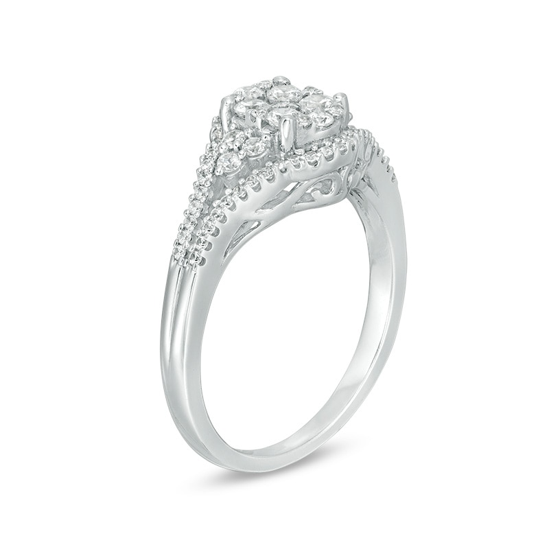 Previously Owned - 1/2 CT. T.W. Oval Composite Diamond Tri-Sides Ring in 10K White Gold
