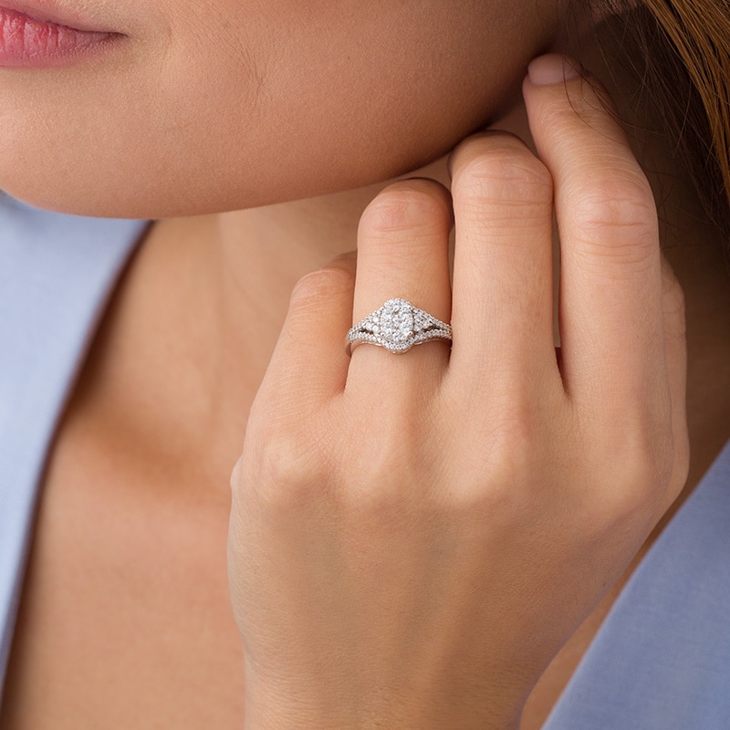 Previously Owned - 1/2 CT. T.W. Oval Composite Diamond Tri-Sides Ring in 10K White Gold