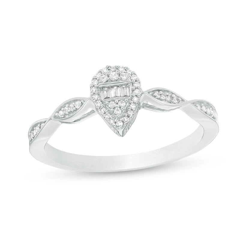 Previously Owned - 1/6 CT. T.W. Composite Pear-Shaped Diamond Frame Twist Promise Ring in 10K White Gold