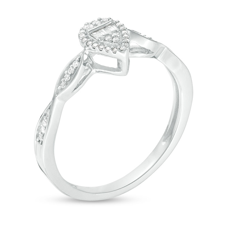 Previously Owned - 1/6 CT. T.W. Composite Pear-Shaped Diamond Frame Twist Promise Ring in 10K White Gold