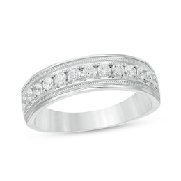 Previously Owned - Men's 1/2 CT. T.W. Diamond Vintage-Style Wedding Band in 10K White Gold