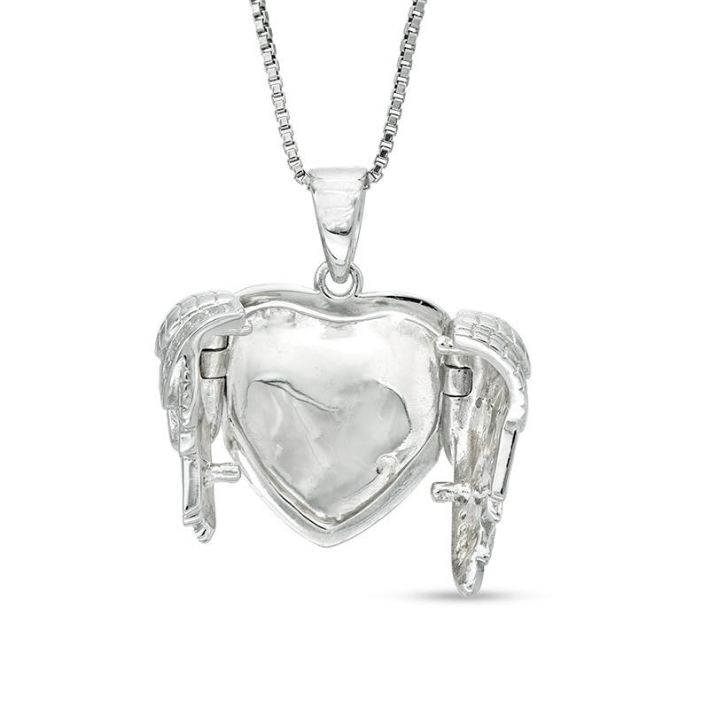 Main Image 3 of Previously Owned - Lab-Created White Sapphire Angel Wings Heart Locket in Sterling Silver