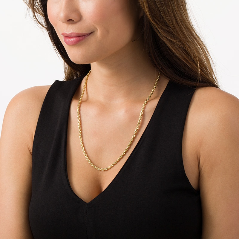 Main Image 2 of Previously Owned - 4.0mm Diamond-Cut Glitter Rope Chain Necklace in 10K Gold - 22"