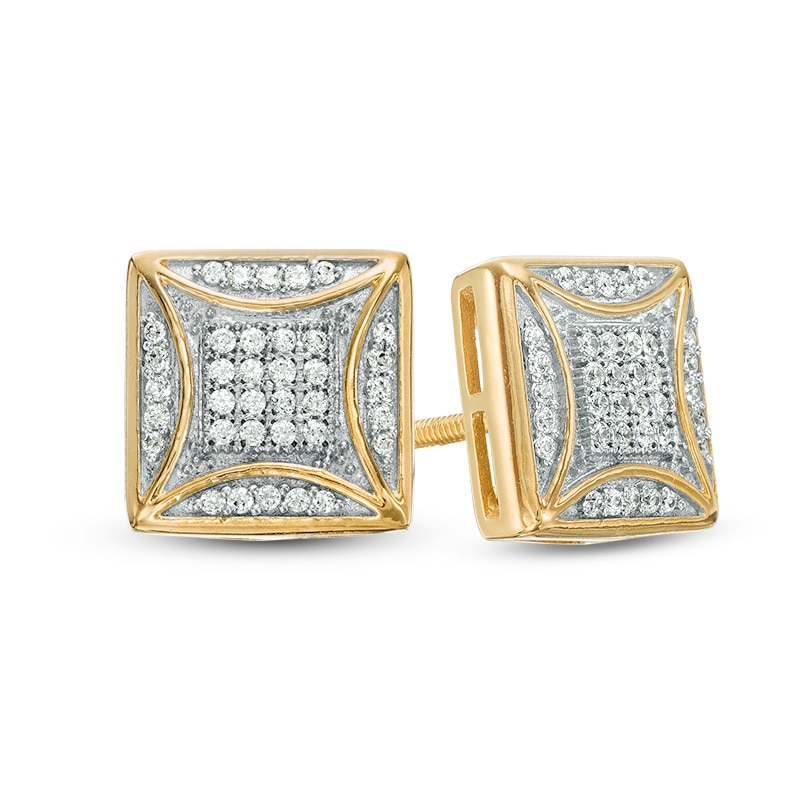 Previously Owned - Men's 1/4 CT. T.W. Concave Composite Diamond Square Stud Earrings in 10K Gold