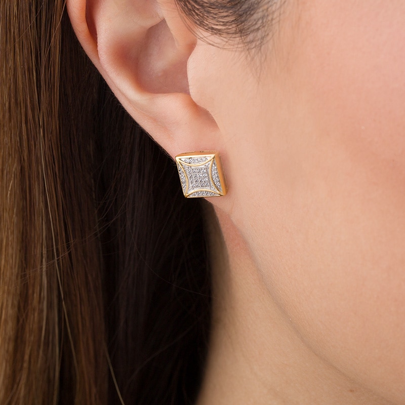 Previously Owned - Men's 1/4 CT. T.W. Concave Composite Diamond Square Stud Earrings in 10K Gold