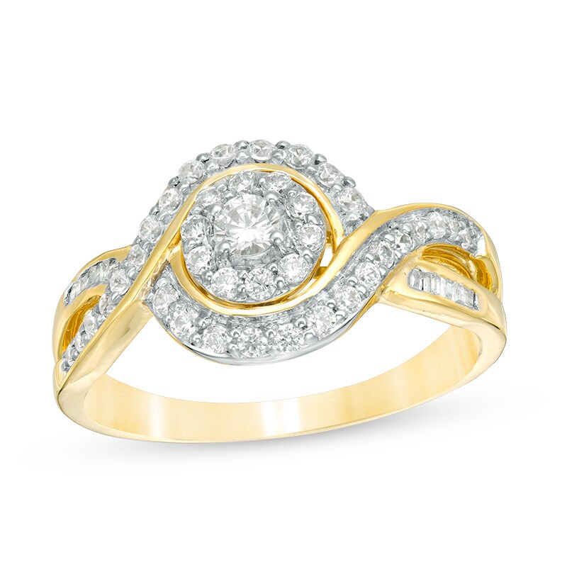 Previously Owned - 1/2 CT. T.W. Diamond Frame Swirl Bypass Ring in 10K Gold