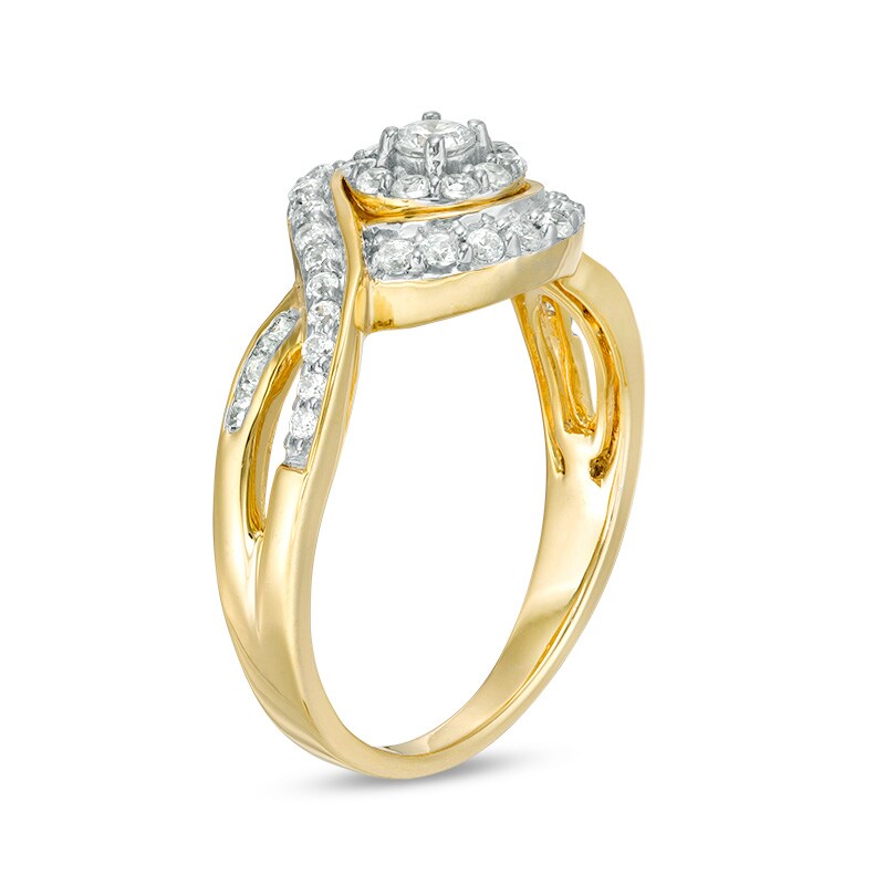 Previously Owned - 1/2 CT. T.W. Diamond Frame Swirl Bypass Ring in 10K Gold