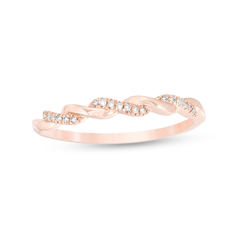 Main Image 1 of Previously Owned - 1/20 CT. T.W. Diamond Twist Wedding Band in 10K Rose Gold