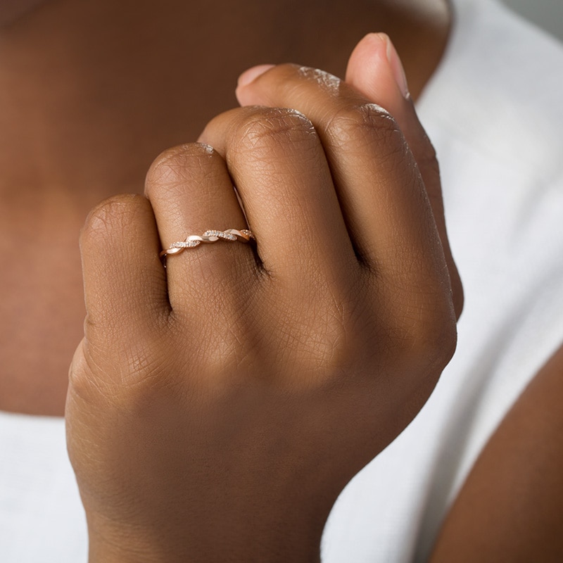 Main Image 2 of Previously Owned - 1/20 CT. T.W. Diamond Twist Wedding Band in 10K Rose Gold