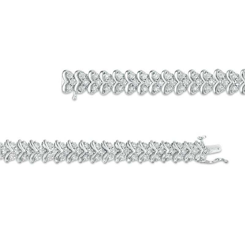 Main Image 2 of Previously Owned - 1 CT. T.W. Diamond Three Stone Chevron Bracelet in Sterling Silver - 7.5"