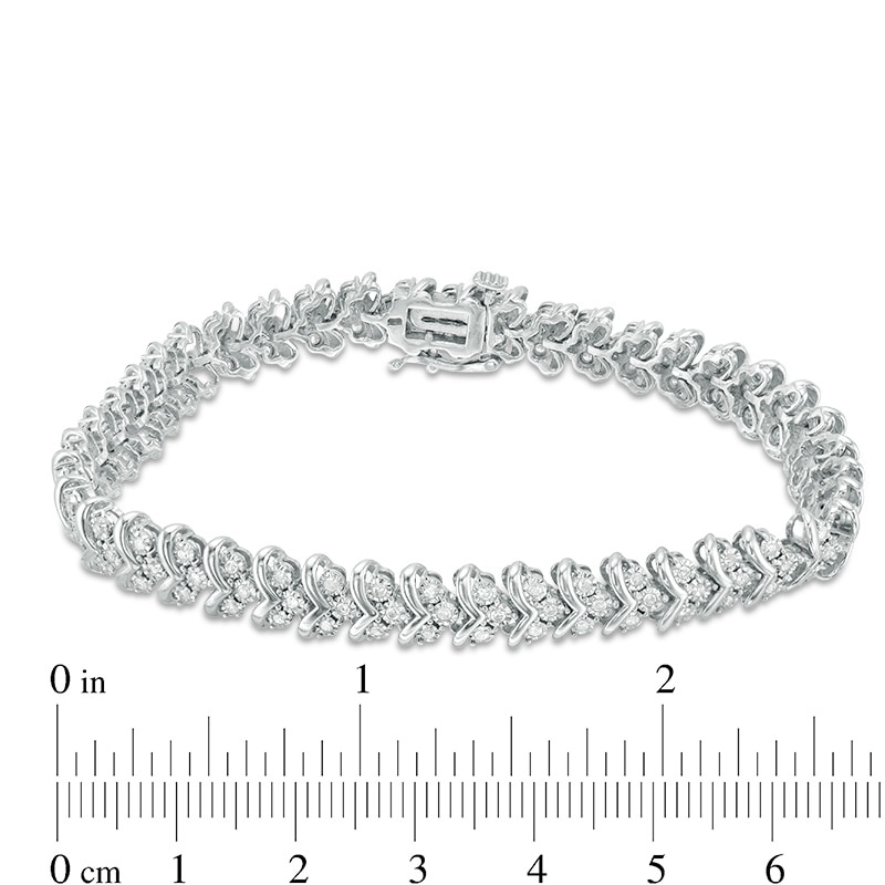 Main Image 3 of Previously Owned - 1 CT. T.W. Diamond Three Stone Chevron Bracelet in Sterling Silver - 7.5"