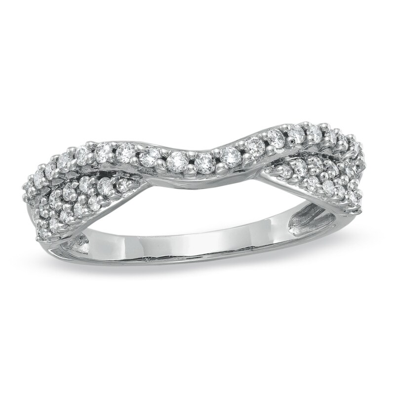 Main Image 1 of Previously Owned - 1/3 CT. T.W. Diamond Pavé Double Twist Contour Band in 14K White Gold