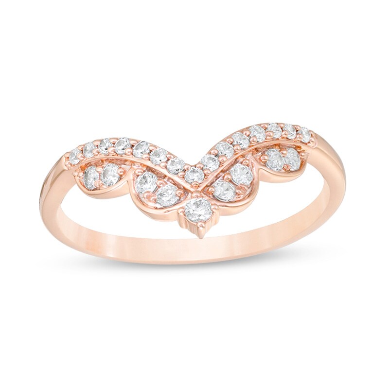 Main Image 1 of Previously Owned - 1/4 CT. T.W. Diamond Chevron Anniversary Band in 14K Rose Gold