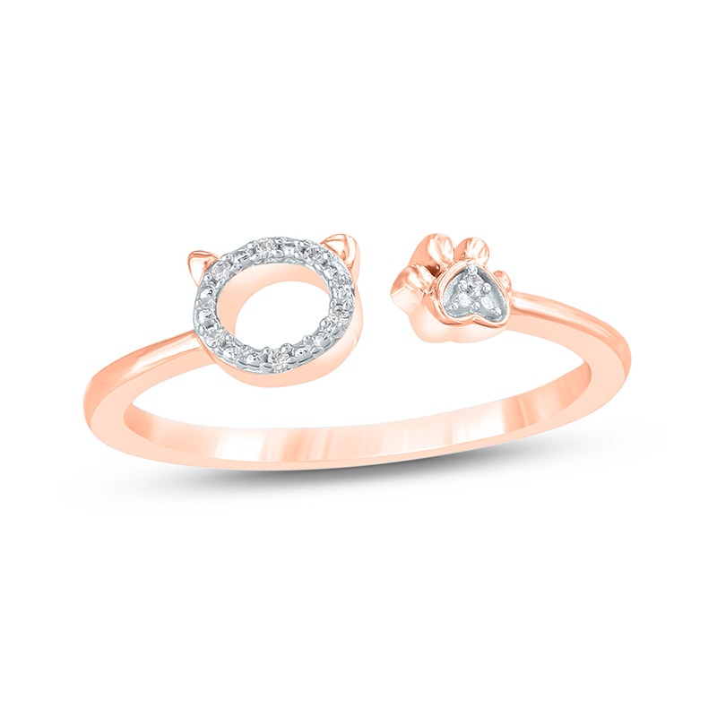 Main Image 1 of Previously Owned - Diamond Accent Cat and Paw Open Ring in 10K Rose Gold