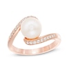 Thumbnail Image 0 of Previously Owned - 8.0mm Cultured Freshwater Pearl and Lab-Created White Sapphire Swirl Bypass Ring in 10K Rose Gold