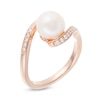 Thumbnail Image 1 of Previously Owned - 8.0mm Cultured Freshwater Pearl and Lab-Created White Sapphire Swirl Bypass Ring in 10K Rose Gold