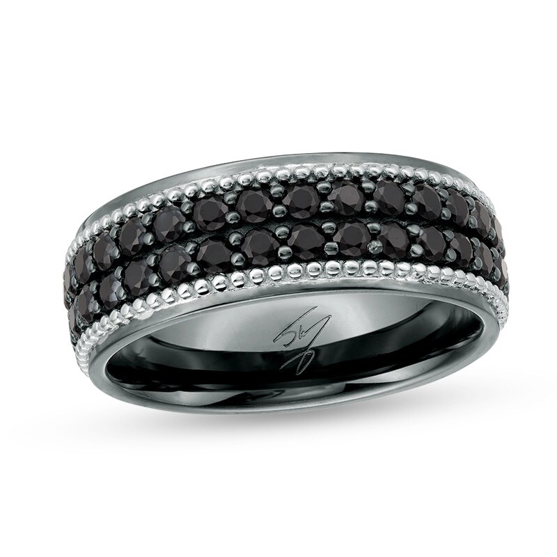 Main Image 1 of Previously Owned - Black Spinel Double Row Beaded Ring in Sterling Silver with Black Rhodium