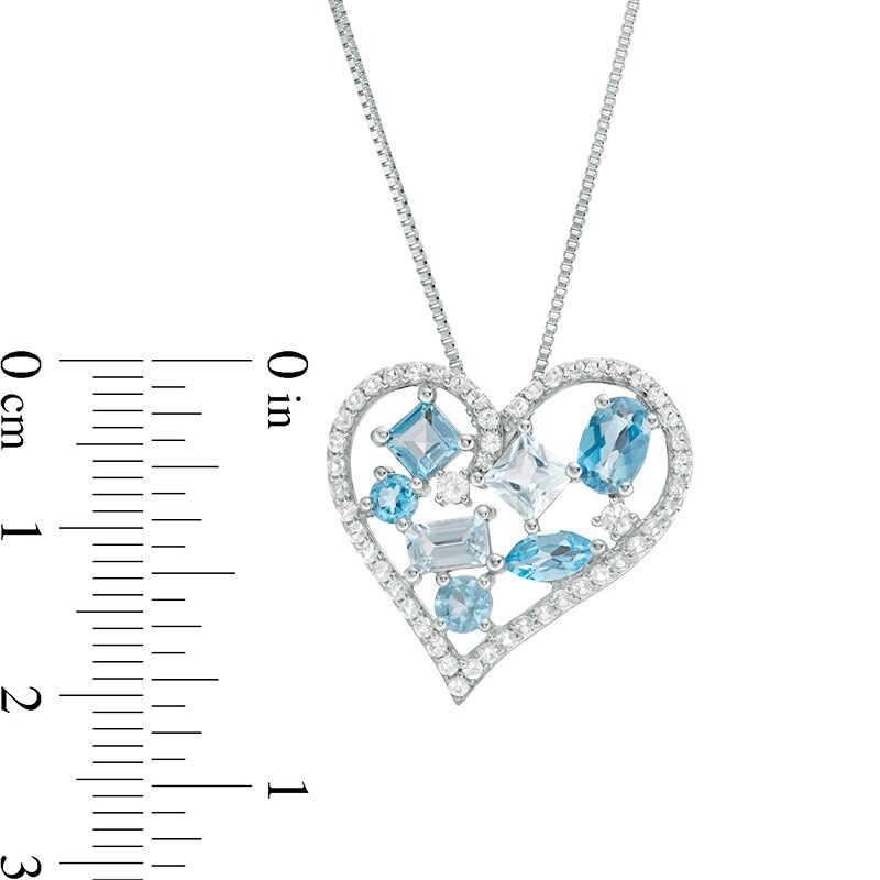 Main Image 3 of Previously Owned - Multi-Shaped London, Swiss and Sky Blue and White Topaz Cluster Heart Pendant in Sterling Silver