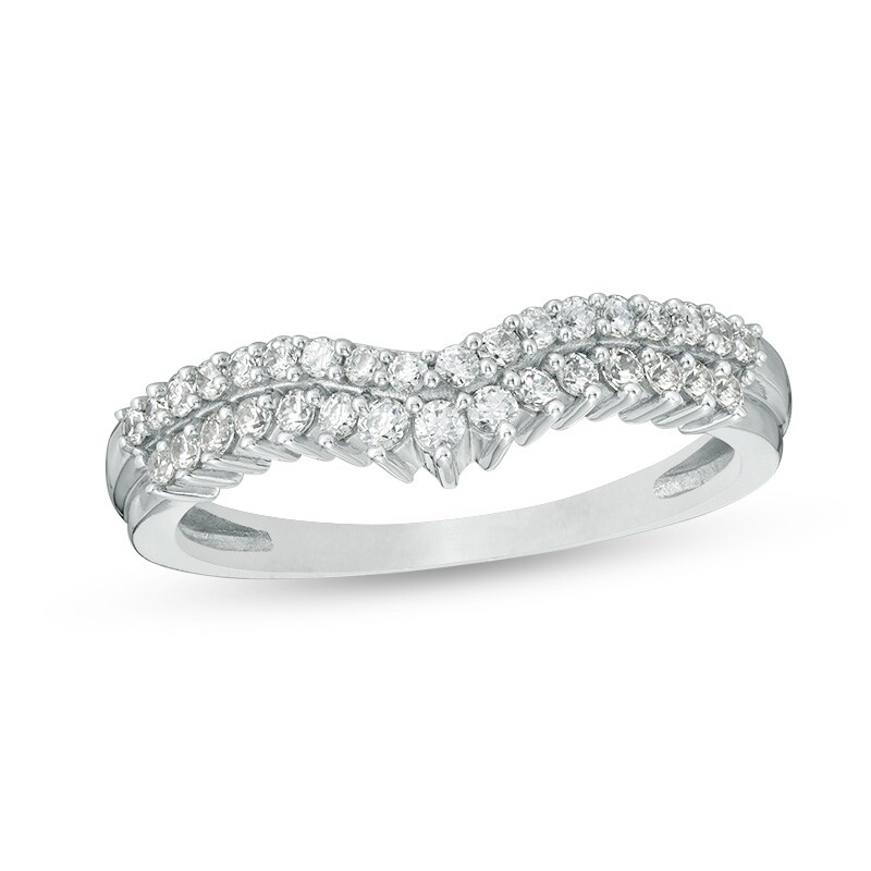 Previously Owned - 1/3 CT. T.W. Diamond Double Row Chevron Anniversary Band in 10K White Gold