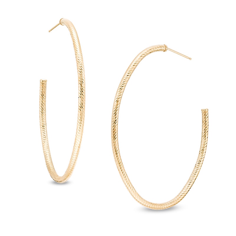 Previously Owned - Diamond-Cut Oval Hoop Earrings in 14K Gold