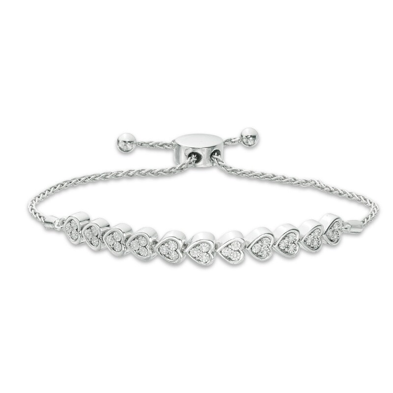 Main Image 1 of Previously Owned - 1/10 CT. T.W. Diamond Sideways Heart Bolo Bracelet in Sterling Silver - 9.5"