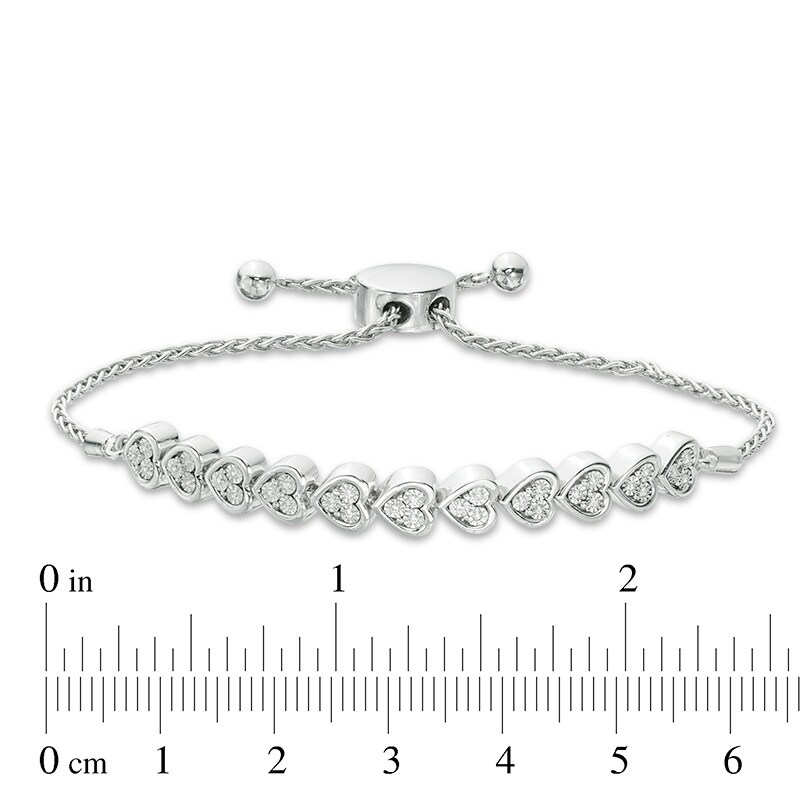 Main Image 3 of Previously Owned - 1/10 CT. T.W. Diamond Sideways Heart Bolo Bracelet in Sterling Silver - 9.5"